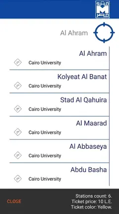 Metro Misr app interface showing the journey route and stations